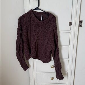 FREE PEOPLE Brown Cutting Edge Cotton Cable Sweater XL